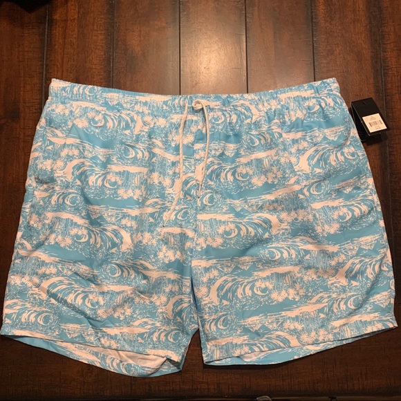 Ocean and Coast Swim Trunk Aqua Waves Floral XXL - Picture 2 of 5